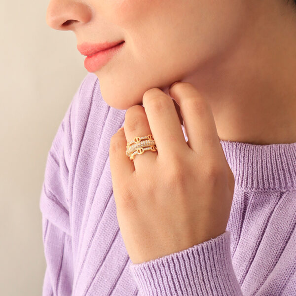 ANILLO  DIAMANTADA EN BAÑO DE ORO