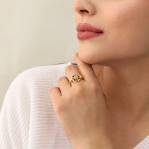 ANILLO  C/ CRISTAL EN BAÑO DE ORO