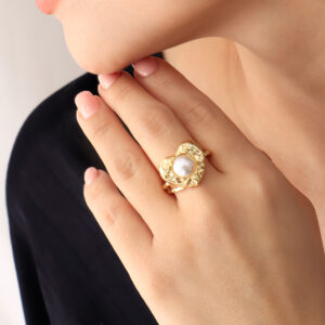 ANILLO .  PERLAS EN BAÑO DE ORO