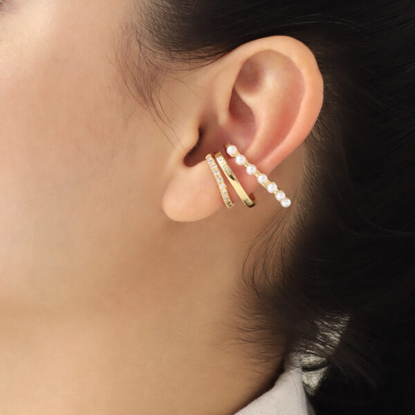 EARCUFF C/PERLA Y PIEDRAS EN BAÑO DE ORO