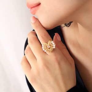 ANILLO . C/FLORES EN BAÑO DE ORO