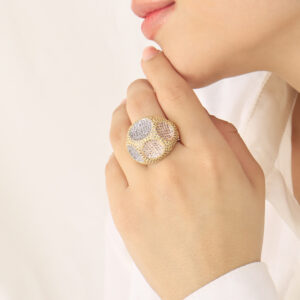 ANILLO .  PIEDRA OJO TURCO EN BAÑO DE ORO