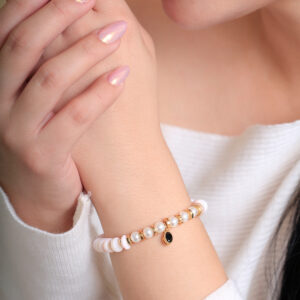 PULSERA . PERLA-CRISTAL EN BAÑO DE ORO ENSAMBLADO