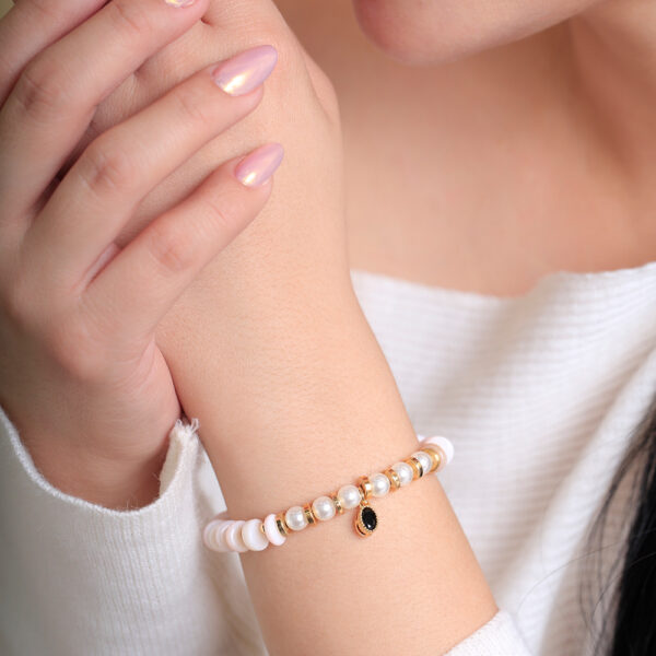 PULSERA . PERLA-CRISTAL EN BAÑO DE ORO ENSAMBLADO