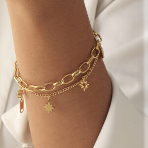 PULSERA . DORADO  DIJES EN ACERO INOXIDABLE