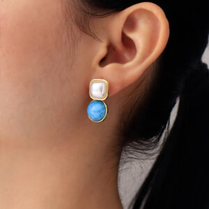 ARETE TOPO PERLA Y PIEDRAS EN BAÑO DE ORO