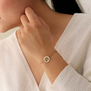 PULSERA . DORADO  MASILLA Y PIEDRAS EN ACERO INOXIDABLE