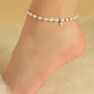 PULSERA . BLANCO  PERLAS EN ACERO INOXIDABLE