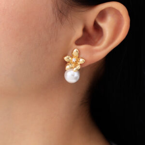 ARETE TOPO PERLA Y PIEDRAS EN BAÑO DE ORO