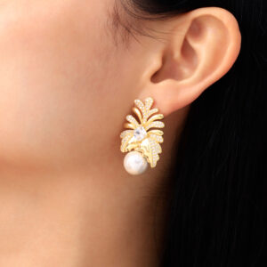 ARETE TOPO PERLA Y PIEDRAS EN BAÑO DE ORO