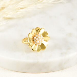 ANILLO . C/FLORES EN BAÑO DE ORO